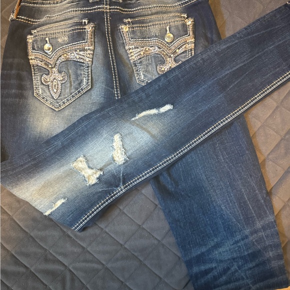 Rock Revival Women's Distressed Straight Leg Jeans - Dark Blue - Picture 7 of 7